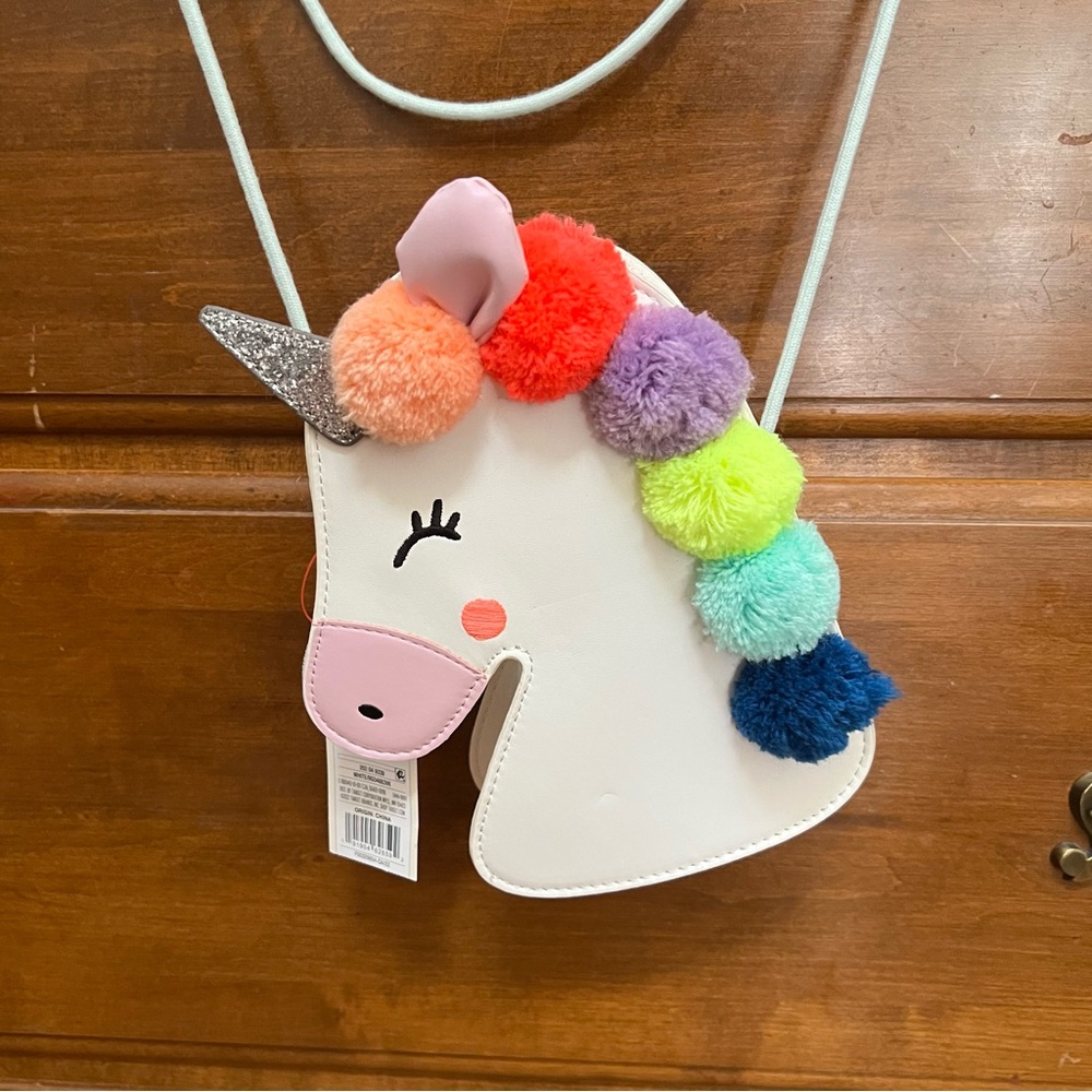Cat & Jack White Unicorn Pom-Pom Crossbody Bag for Kids